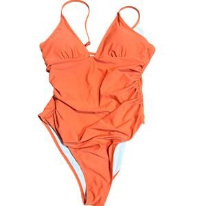 Cupshe One Piece Swimsuit, Orange Ruched Adjustable Straps, Size XXL, NWT